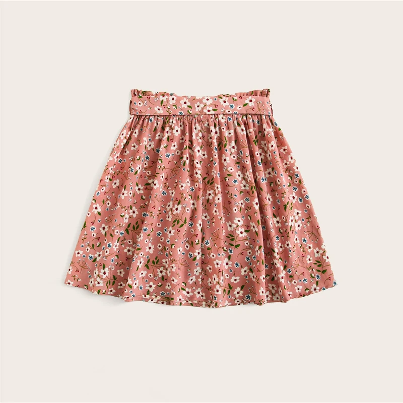 SHEIN, Boho, темно-синяя, с цветочным принтом, с поясом, расклешенная юбка, женская, летняя,, повседневная, плиссированная, Мини юбка