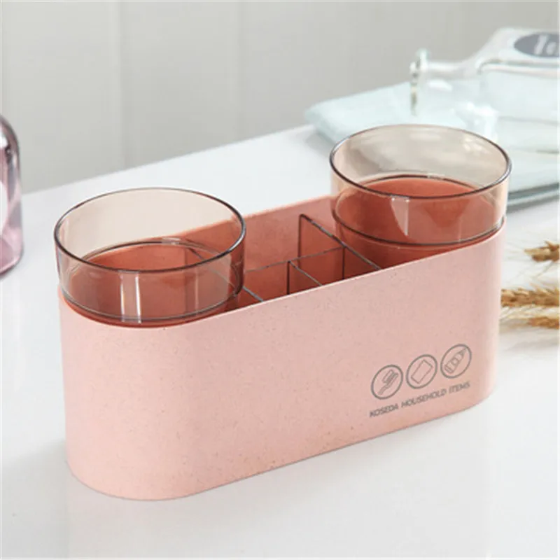 Double Cup-Pink BAISPO креативный держатель для зубной щетки пластиковая зубная паста и подставка для хранения зубных щеток Multi-function наборы аксессуаров для ванной комнаты - Цвет: Double Cup-Pink