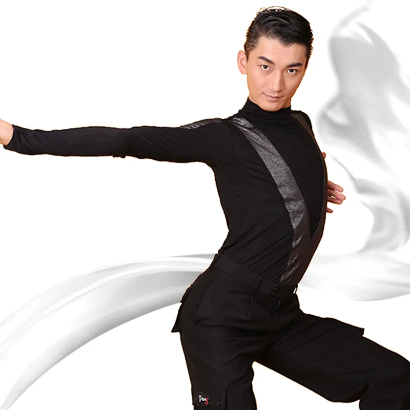 Топ для латинских танцев черный с длинным рукавом Chacha Tango конкурс бальных рубашка