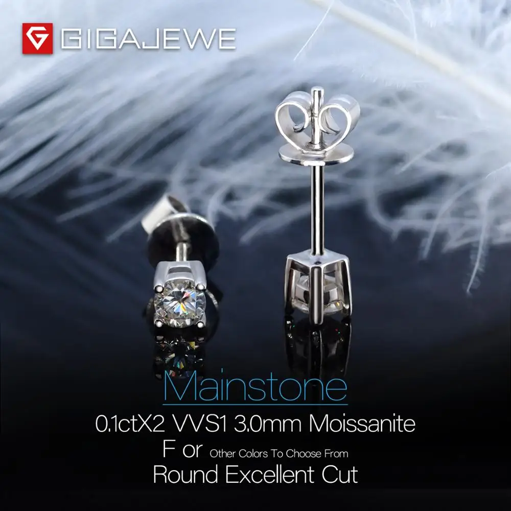 GIGAJEWE EF круглые сережки всего 0.2ct бриллианты прошедшие испытание Moissanite 18K