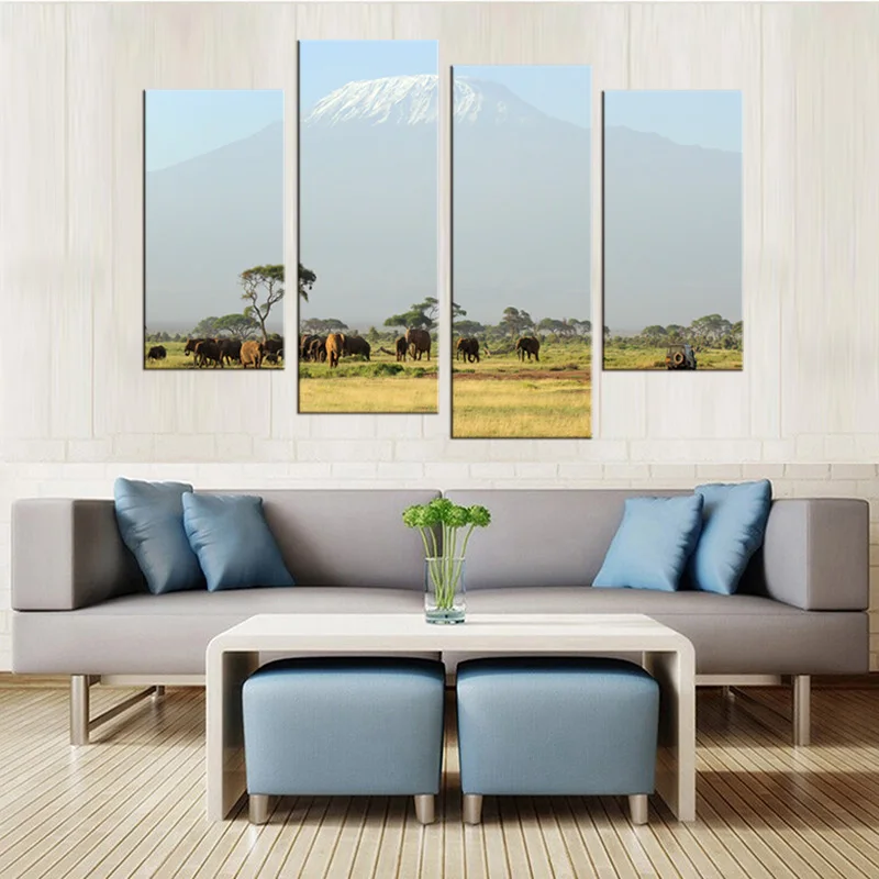 4 панели Холст фото печать животных мир пейзаж свежий Искусство Живопись стены