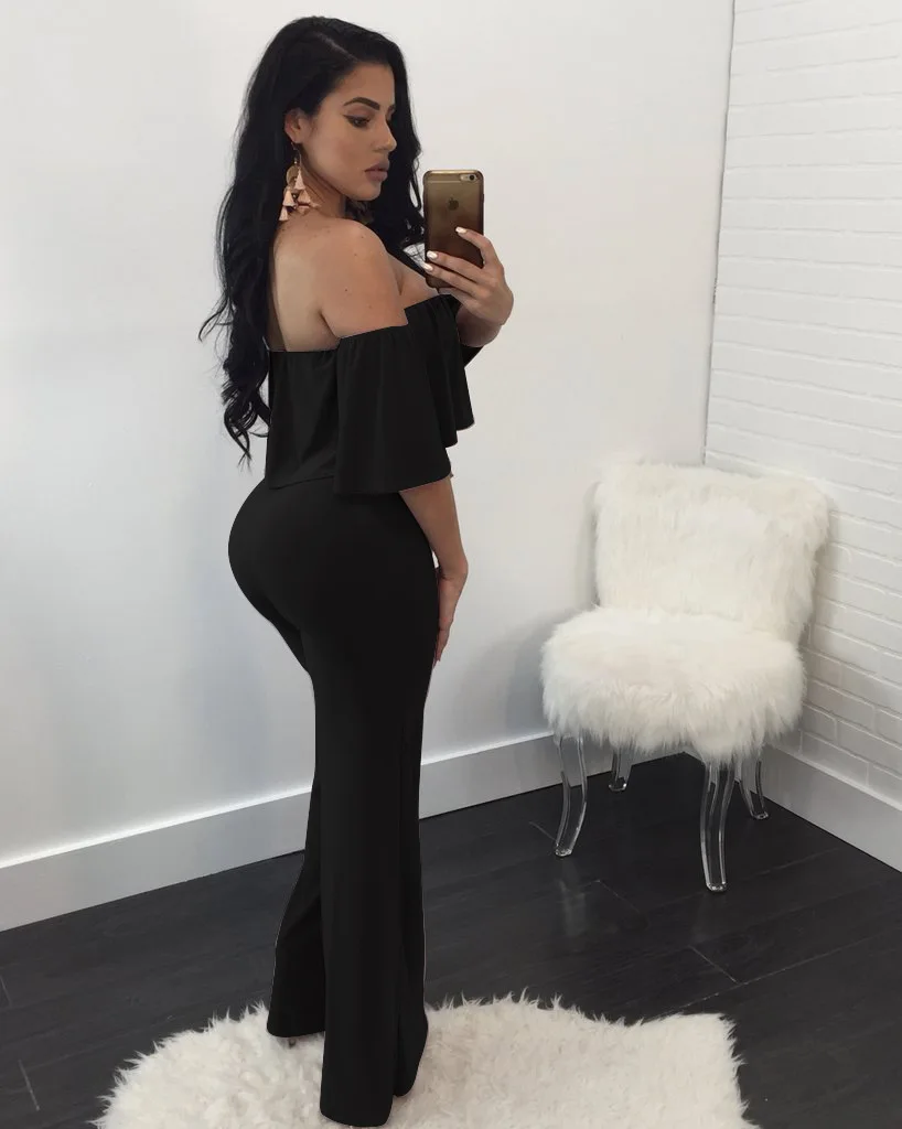 Женский Летний комбинезон с открытыми плечами оборками рукавами высокой талией