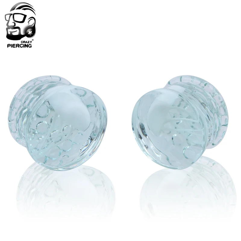 Пара стеклянных двойных расширяющихся белых затычек для ушей медузы 8 мм 16
