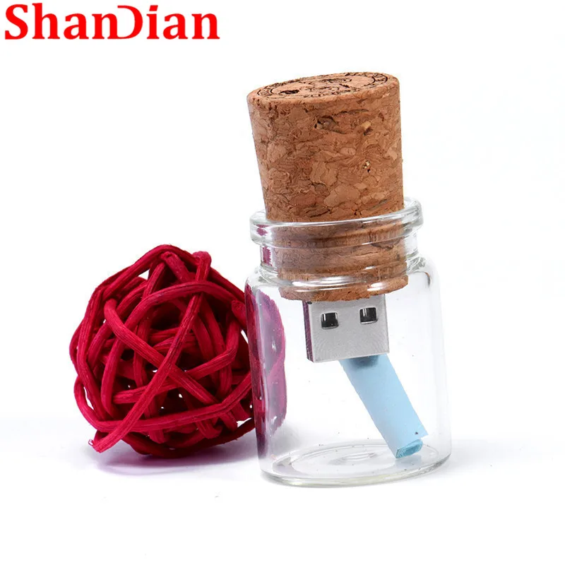 SHANDIAN логотип под заказ стеклянная бутылка USB + коробка флэш накопитель Флешка 64 ГБ