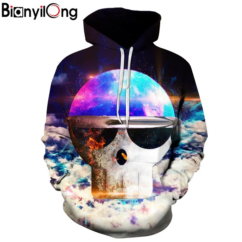 

Autumn Winter Hooded Fashion Men/women Hoodies Skull 3d Starry sky Print Hoody Sweatshirts Pullovers With Cap