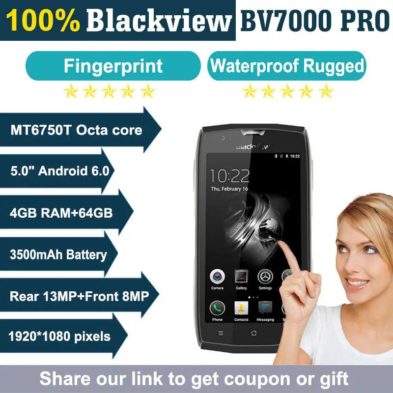 Blackview BV7000 Pro прочный мобильный телефон IP68 Водонепроницаемый 5 &quotFHD MT6750T Octa core 4 г + 64