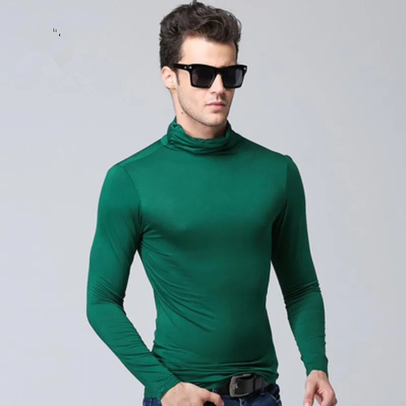 turtleneck green Мужская футболка мужская футболка футболки с длинными рукавами Модальная Термофутболка тонкая Облегающая водолазка футболка s мужской верх одежда Весна Белый - Цвет: turtleneck green