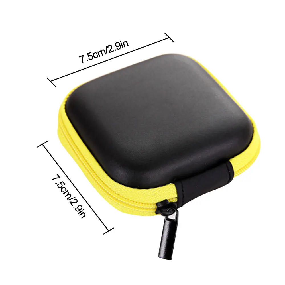 Mini Zipper Hard Headphone Case Portable Earbuds Pouch box PU Leather Earphone Storage Bag Protective USB Cable Organizer | Электроника