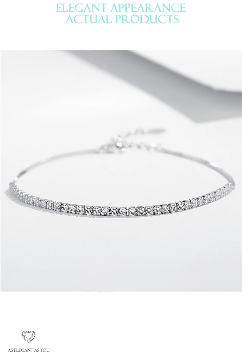 ELESHE Authentic Real 925 Sterling Silver Bracelet for Women Cubic Zirocnia Crystal Tennis Charm Bracelet Wedding Jewelry Gift