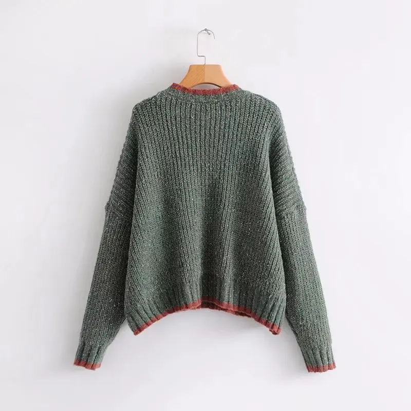 2017 New Winter Woman Sweater Pullover Hit Color Letters Patchwork Thick Knitting Sweaters Female Super Loose Top Wear | Женская одежда