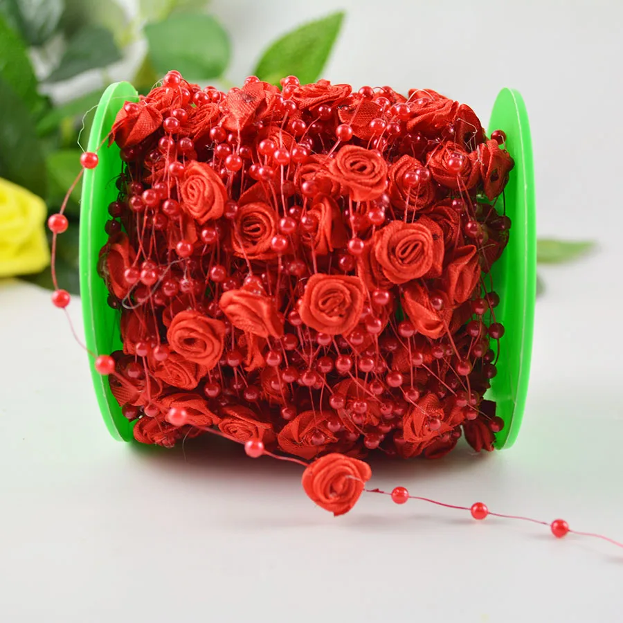 Атласные цветы с бусинами из АБС пластика гирлянда жемчуга для свадебного