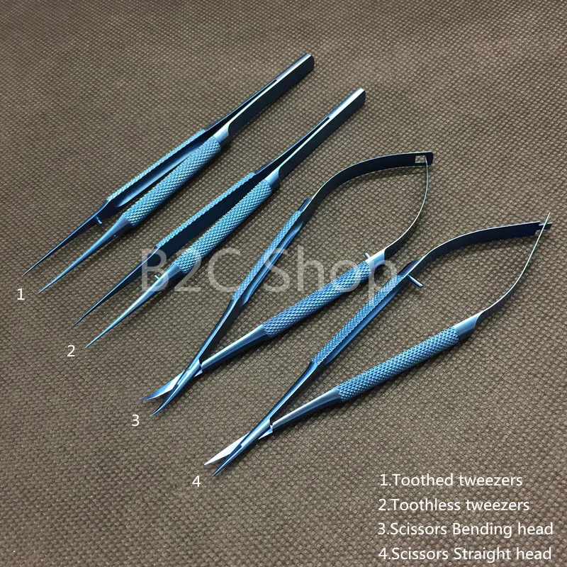 

4pcs/set scissors needle holder forceps 14cm Titanium microsurgical instruments microsurgery instruments Kit