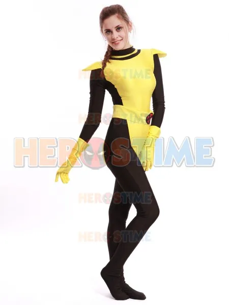 Черный желтый X-Men Kitty Pryde костюм супергероя Косплей Костюм лайкра спандекс
