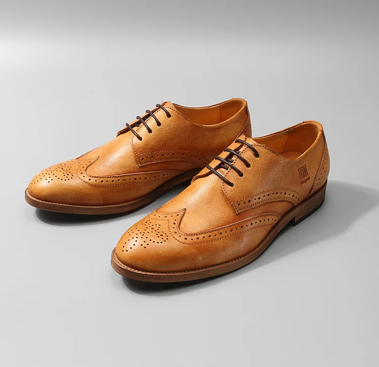 New arrival hot selling british style brogue shoes classic yellow brown color pointed lace up oxfords handmade carved | Обувь