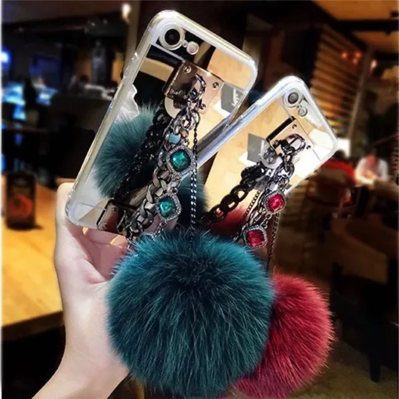 Для huawei P20 Plus P10 selfie P smart mate 10 lite Pro Стразы зеркальная цепочка браслет лиса меховой