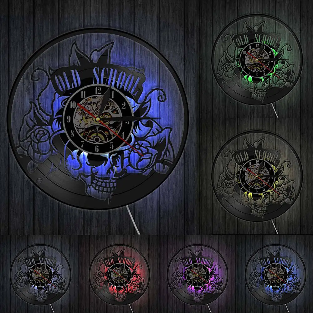 Старинный школьный дизайн череп цветы тату винтажная виниловая запись настенные