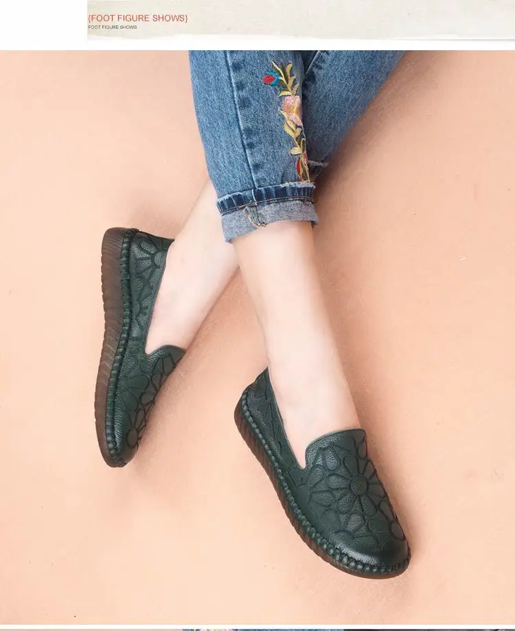 GKTINOO Casual Genuine Leather Flat Shoe Flower Slip On Driving Shoe Female Moccasins Embroider Flats Lady Pregnant Women Shoes