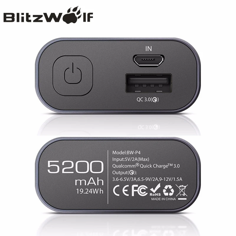 Blitzwolf bw p4 5200 мАч Запасные Аккумуляторы для телефонов Портативный qc3.0 Quick Charge
