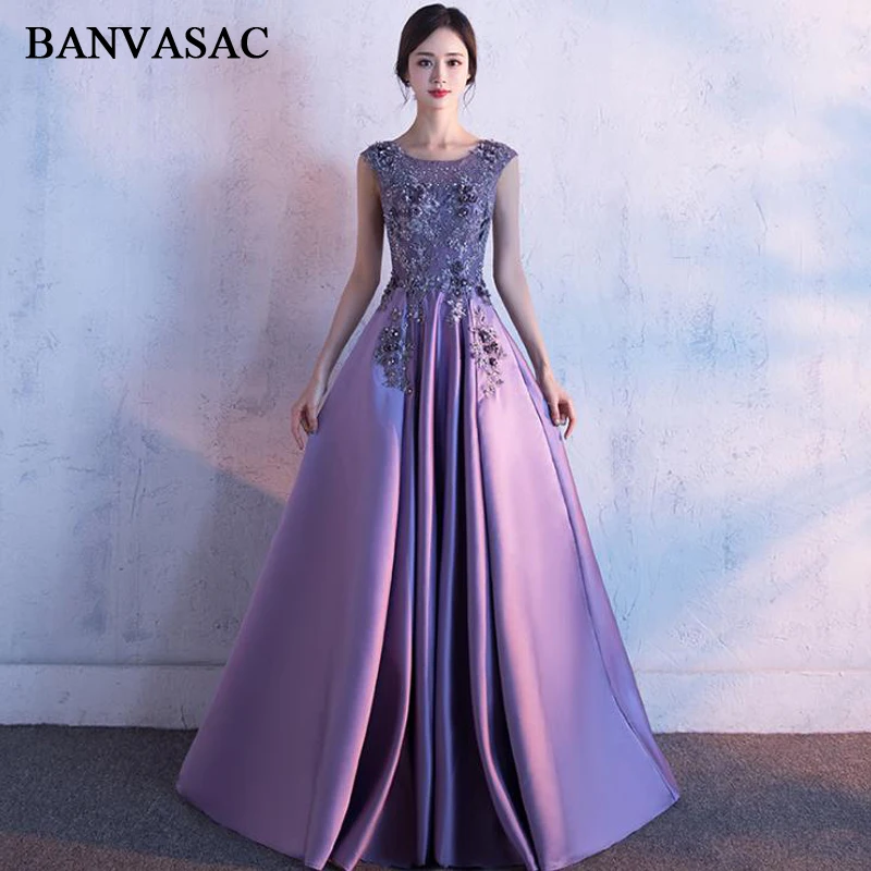 BANVASAC 2018 г. Кружевное ТРАПЕЦИЕВИДНОЕ длинное вечернее платье с круглым вырезом и