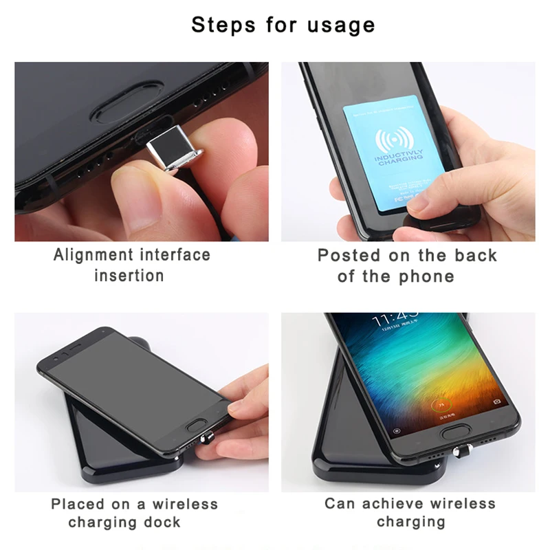 Беспроводной зарядный приемник Универсальный Android qi Micro USB Type-c Беспроводное