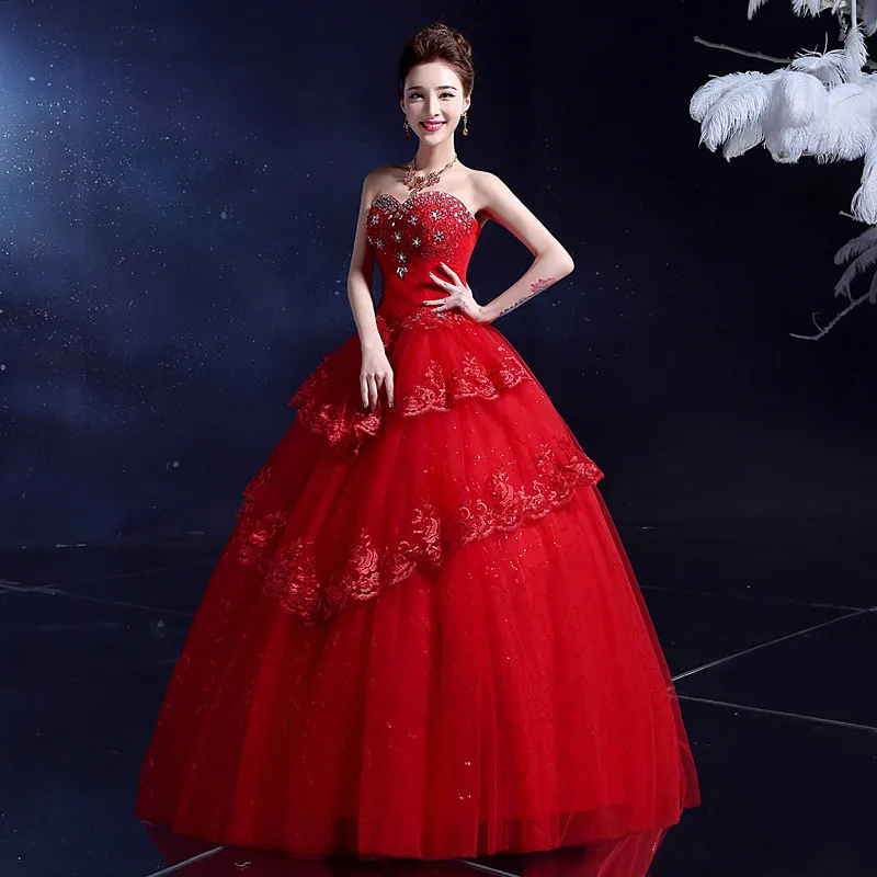 

Wedding Dress 2019 Bridal Gowns Ball Gown Simple Layered lace Tulle Sweetheart Sleeveless Floor Length Red White Plus Size