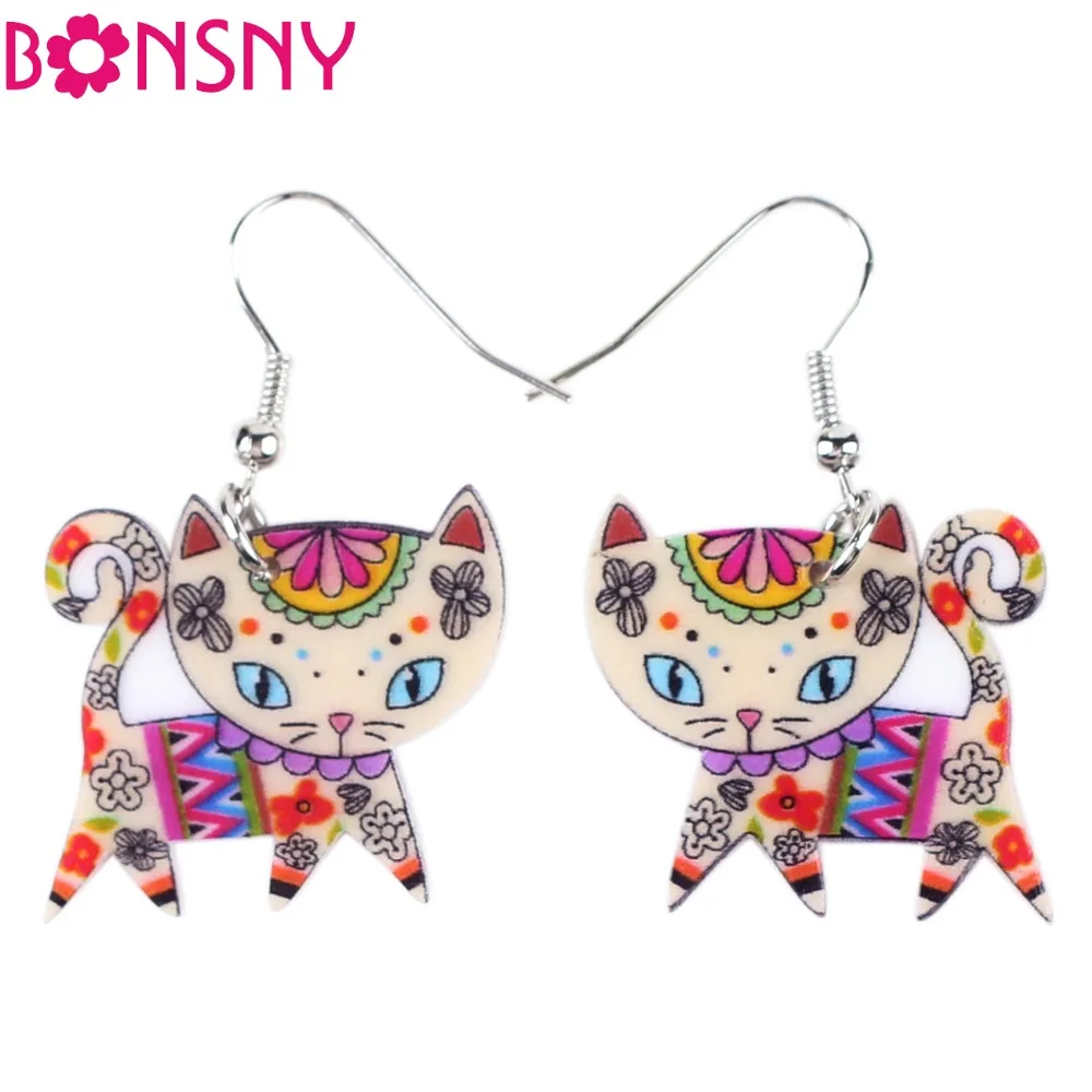 

Bonsny Drop Big Long Acrylic Brand Cat Earrings For Women New 2016 Bijoux Animal Jewelry Cartoon Cute GirlsAccessories