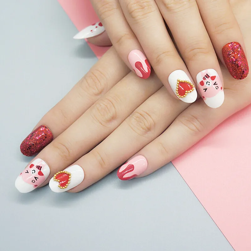 24 шт./компл. короткие накладные ногти с круглой головкой однотонные балерины