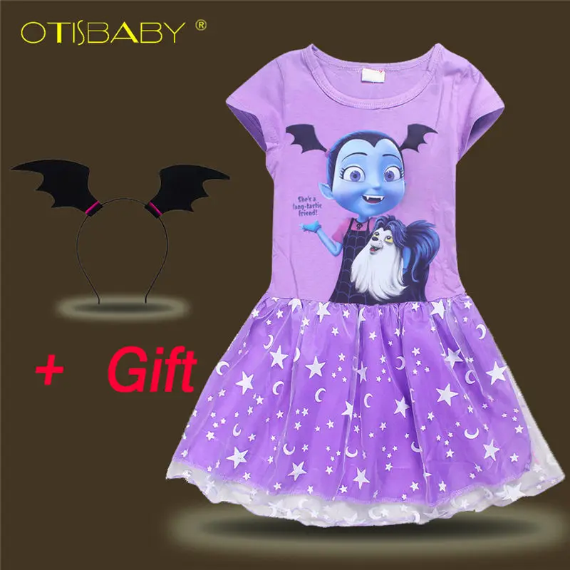 Purple Летний красивый костюм Vampirina для девочек милое платье-пачка из тюля для малышей детская вечеринка на день рождения шикарные фиолетовые платья-пачки с блестками - Цвет: Purple