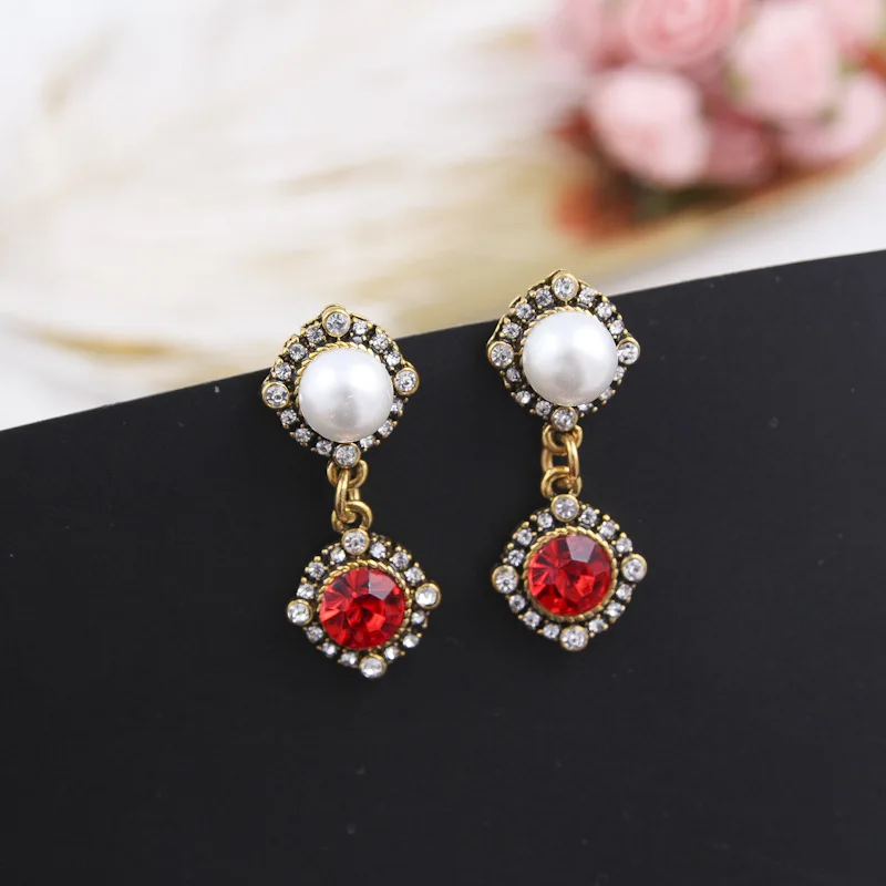 Очаровательные модные круглые серьги со стразами капли воды с красными