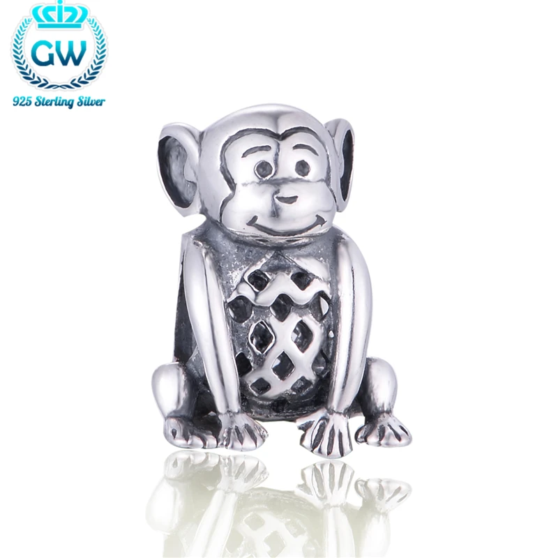 Ювелирные изделия из стерлингового серебра 925 пробы полые шармы в виде обезьяны