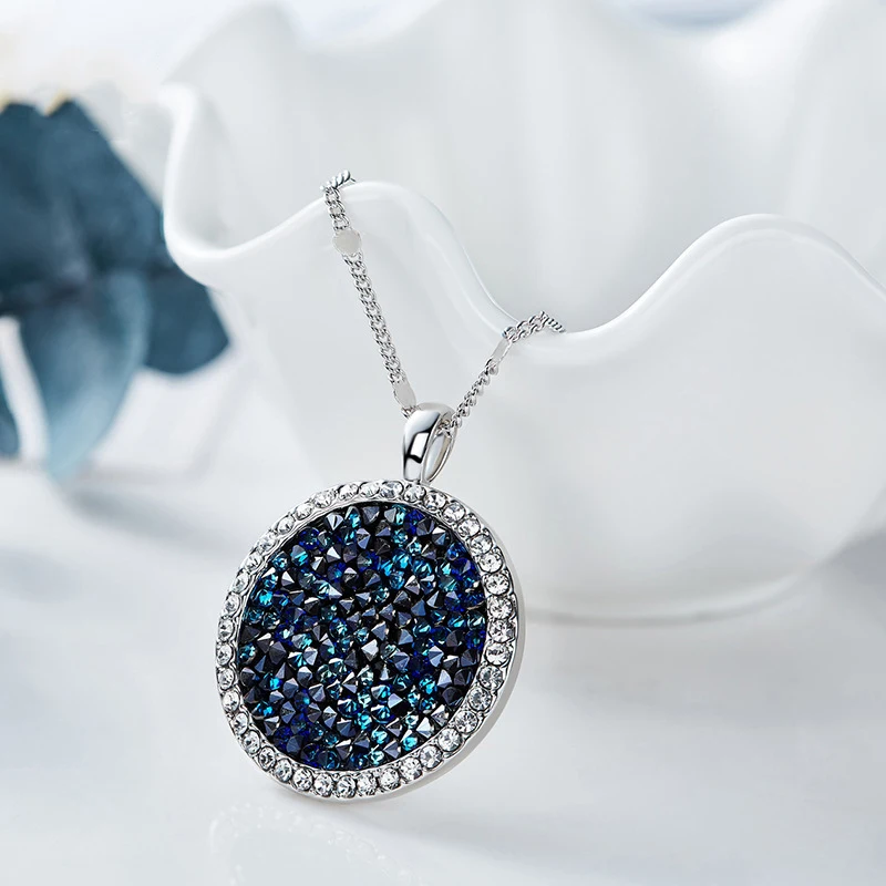 Роскошные подлинные кристаллы Swarovski макси круглое ожерелье с кулоном серебряный