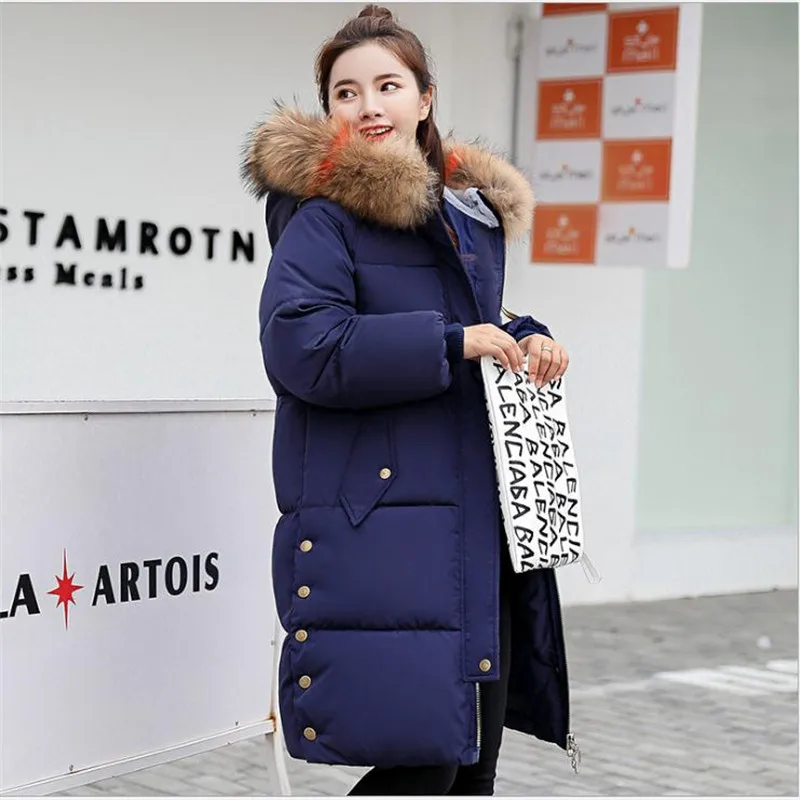 Plus Size 3XL 2018 Fashion Winter Women Thicken Parkas Medium-Long Hooded Large Fur Collar Down Cotton Jacket Warm OuterwearQ418 | Женская