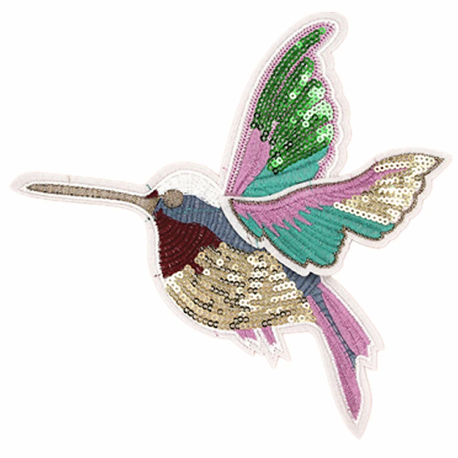 1 Pair Exquisite Sequin Embroidered Hummingbird Patches for Clothing Sew on Clothes Stripes Badge Appliques Stickers BT140 | Дом и сад