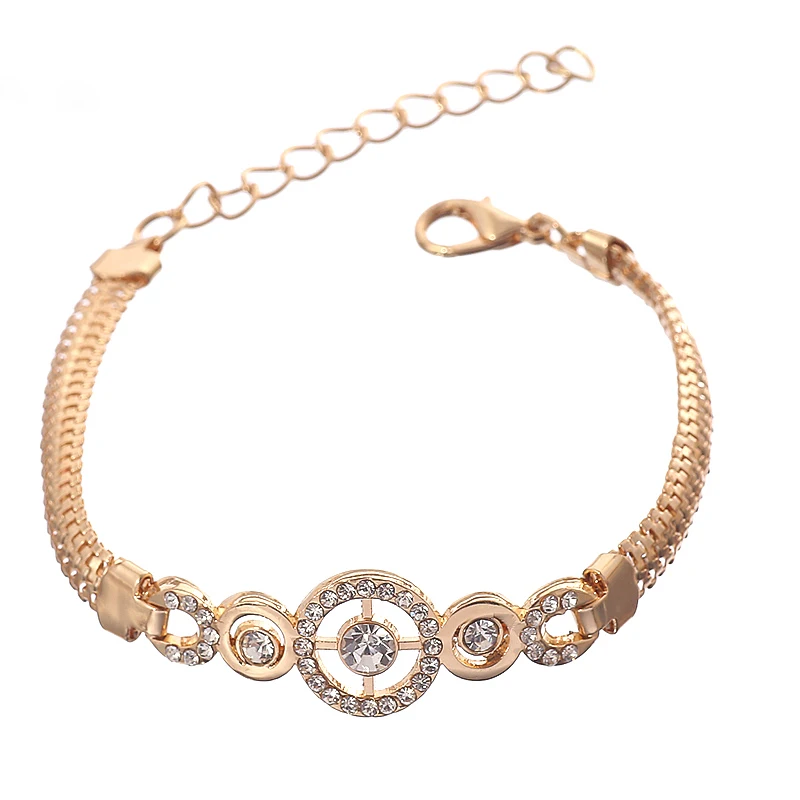 Женский браслет из цинкового сплава регулируемый золотого цвета с кристаллами |