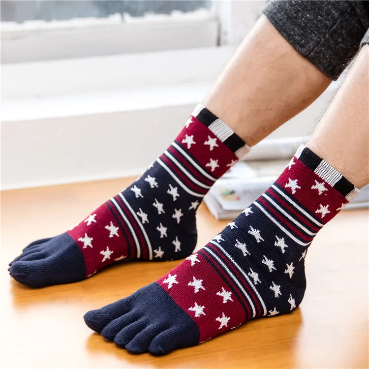 

3 Pairs Five Fingers Socks Men's Cotton Four Seasons Medium Tube Leisure Crew Toe Socks