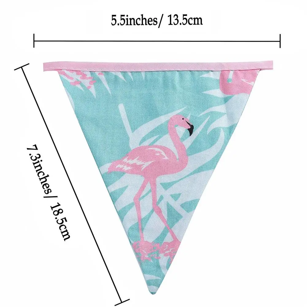 

Cartoon Flamingo Triangle Banners Bunting Floral Bird Festive Decoration Bunting 3.6m Two-sided Design Hanging Flag Decor
