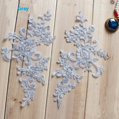 Gray 10 шт 25*12,5 см вышитая кружевная аппликация с кружевной отделкой для DIY свадебного платья много цветов на выбор - Цвет: Gray