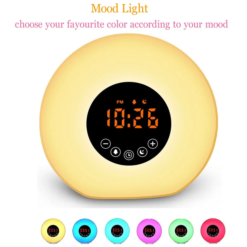 Светодиодный светильник Sunrise Wakeup, белый, теплый, белый, RGB, будильник, часы-фонарик, FM цифровое радио, светодиодный ночник, изменение цвета, Осенний сон Z528
