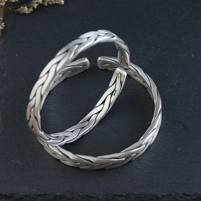 HFANCYW Fine Silver Silk Woven Bracelet Wholesale S990 Antique Thai Craft Interweave Couple Style Bangle Jewelry | Украшения и