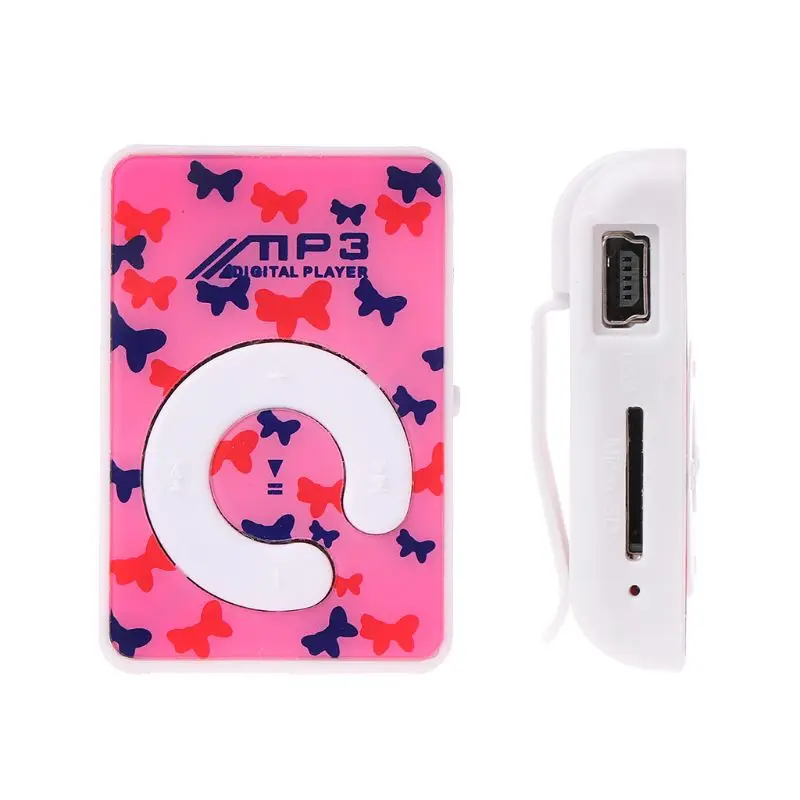 Миниатюрный MP3 плеер с зажимом и круглым узором поддержкой TF карты + мини USB кабель