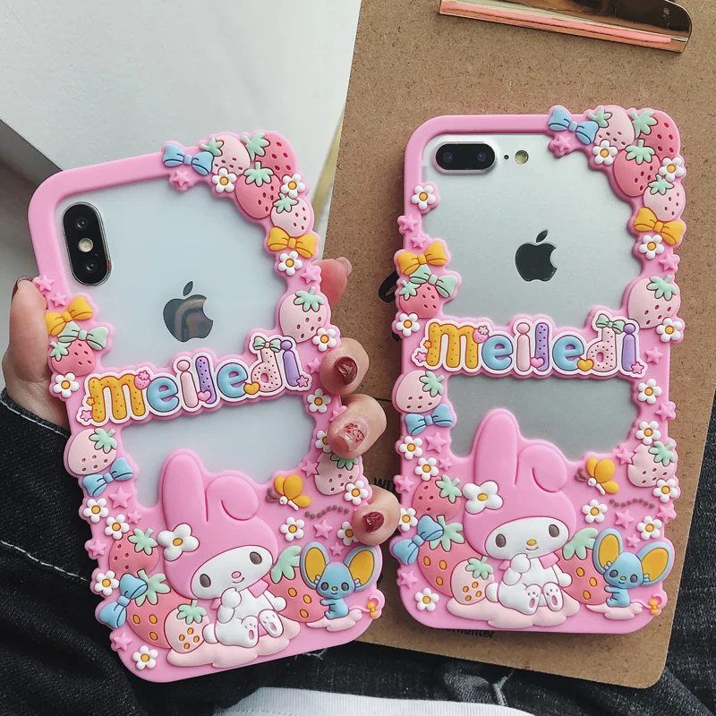 For iPhone XS max XR X 3D Cute Melody bumper phone Cases iphone 8plus 8 6s 6plus 7 7plus Soft pink case back cover | Мобильные
