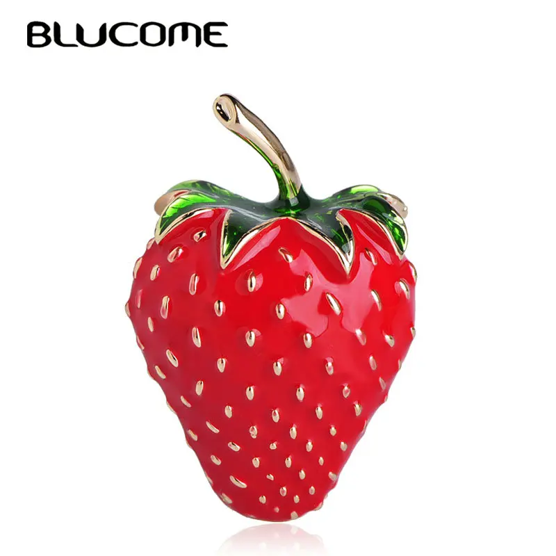 Blucome, модная брошь в форме фрукта клубники, красная эмаль, ювелирное изделие, булавки для женщин, девушек, сумка, шляпа, шарф, пряжки, аксессуары для костюма - Окраска металла: red