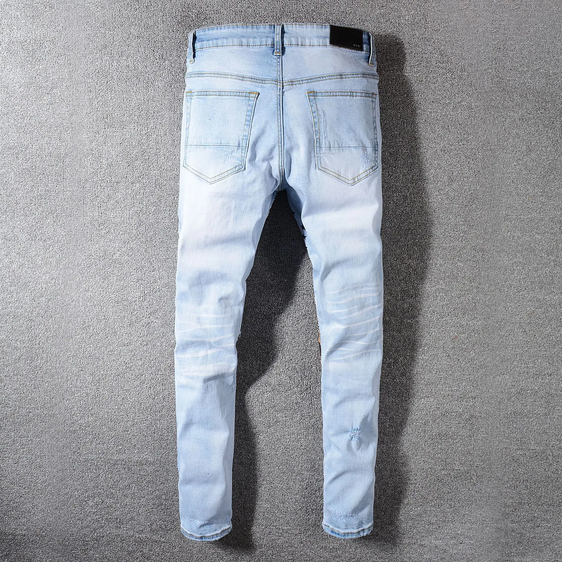 Уличной моды для мужчин джинсы светильник синий Slim Fit патч дизайнерские