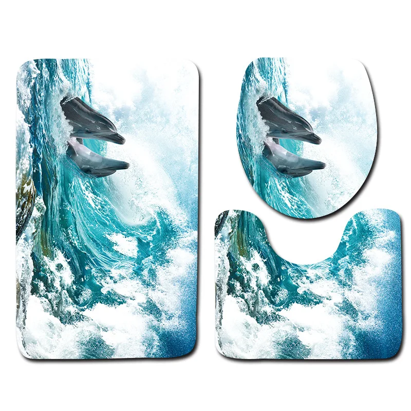 Fish 07 Zeegle 3D рыбка печатная коврики для ванной комнаты 3 шт. нескользящий коврик в туалет моющийся стойка для тряпок крышка Туалет крышка коврики для ванной - Цвет: Fish 07