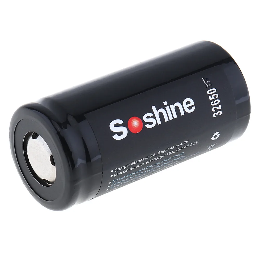 2 шт. Soshine 6500mAh 3 7 V 32650 литий ионный аккумулятор для Перезаряжаемые Батарея 18A