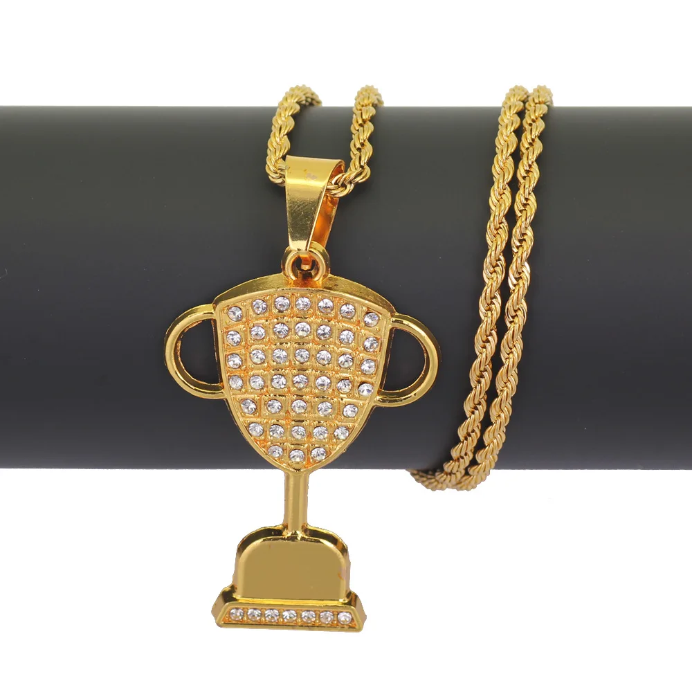 Новый 24 дюймовый Нержавеющая сталь веревку цепи хип хоп трофей кулон Цепочки и