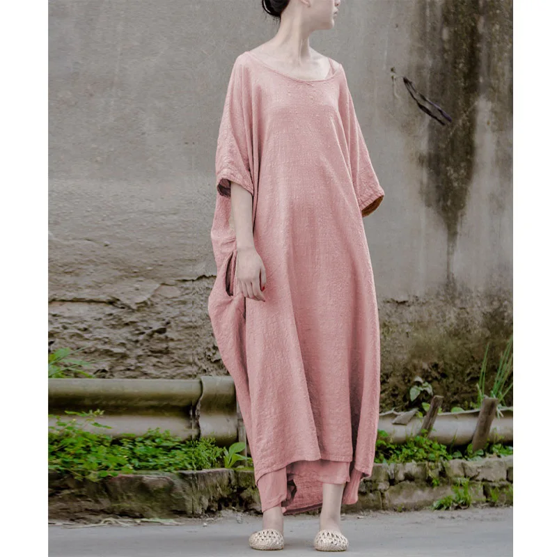 SCUWLINEN/2019 винтажное женское летнее платье стильное свободное средней длины плюс