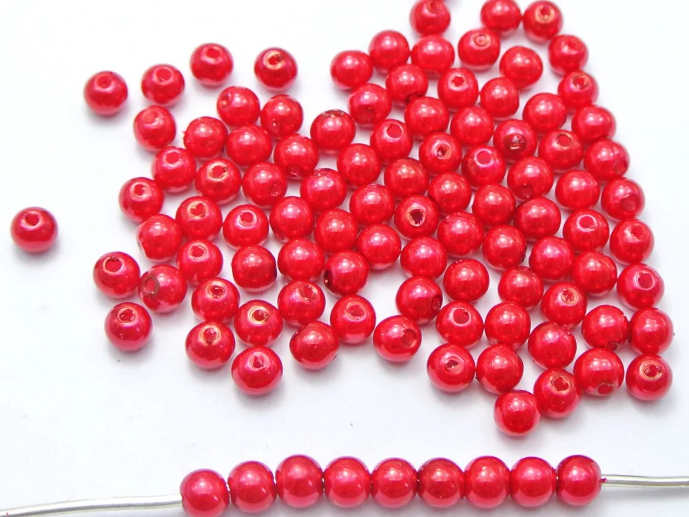 

500 Pcs 6mm Plastic Faux Pearl Round Beads Red Imitation Pearl