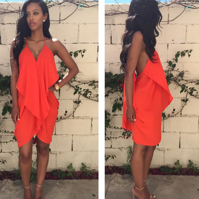Coral White Yellow Beach Dress 