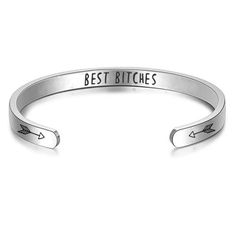 Style 2 18 видов стилей "комплект брелков best Bitches" Нержавеющая сталь Выгравированная позитивная вдохновляющая Цитата манжета браслет с мантрой браслет для женщин мужские ювелирные изделия - Окраска металла: Style 2